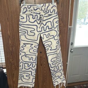 Zara Cream and purple Abstract Patterned jeans